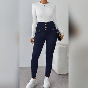 Navy Blue Women's Casual Elegant Pants